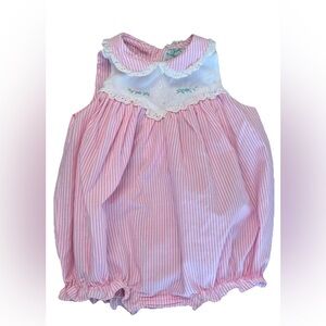 Alison Scott By Jolyn Michel Pink striped girls romper size 9 mos Vintage one pc